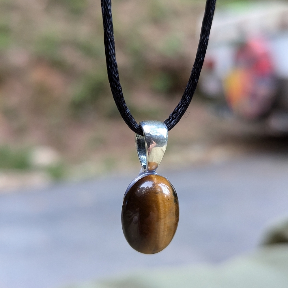 Tiger's Eye Necklace with Sterling Silver and Soft Adjustable Cord